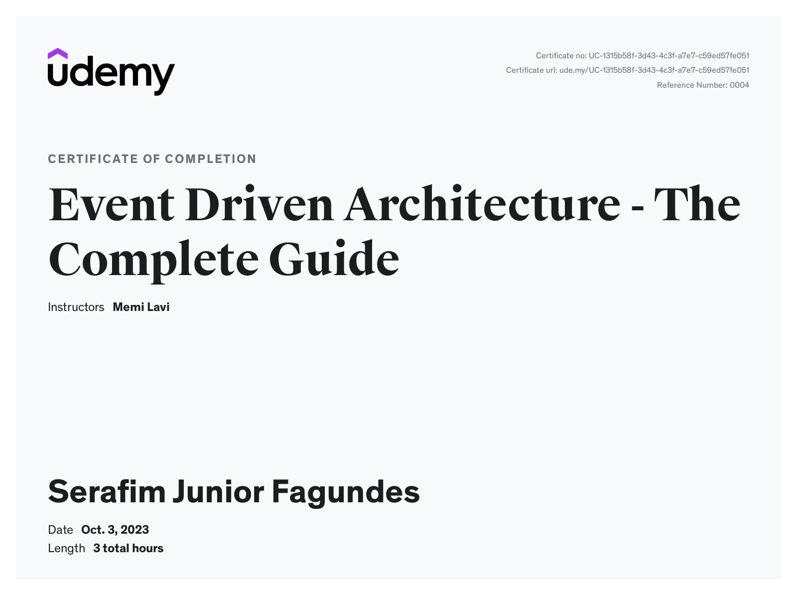 Event Driven Architecture certificate