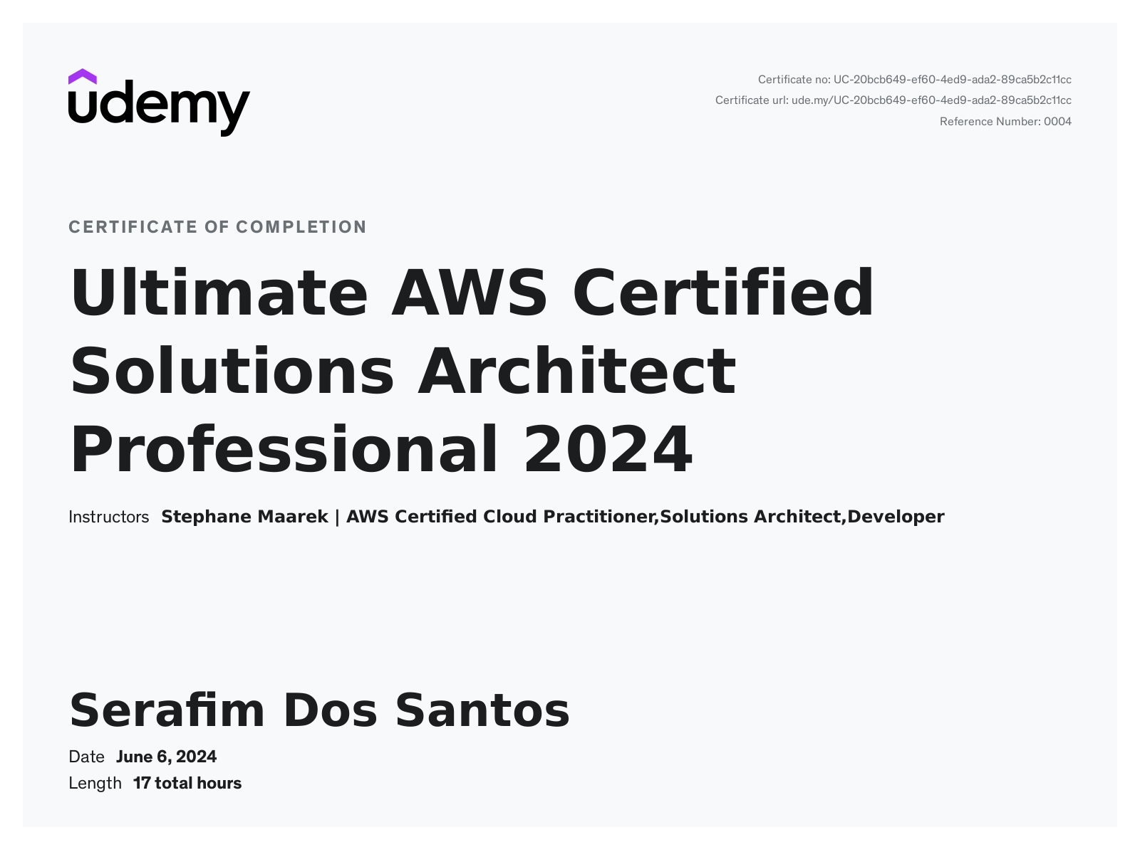 AWS Certified Solution Architect Professional certificate