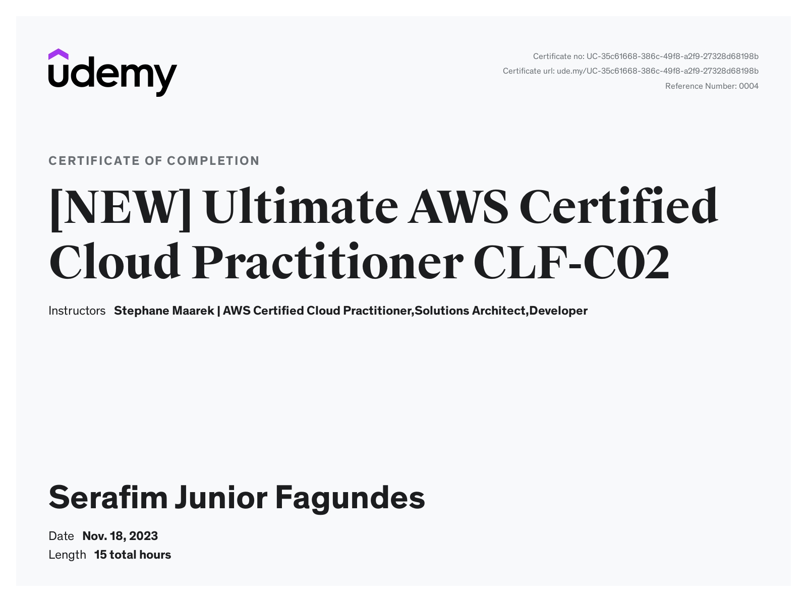 AWS Certified Cloud Practitioner certificate