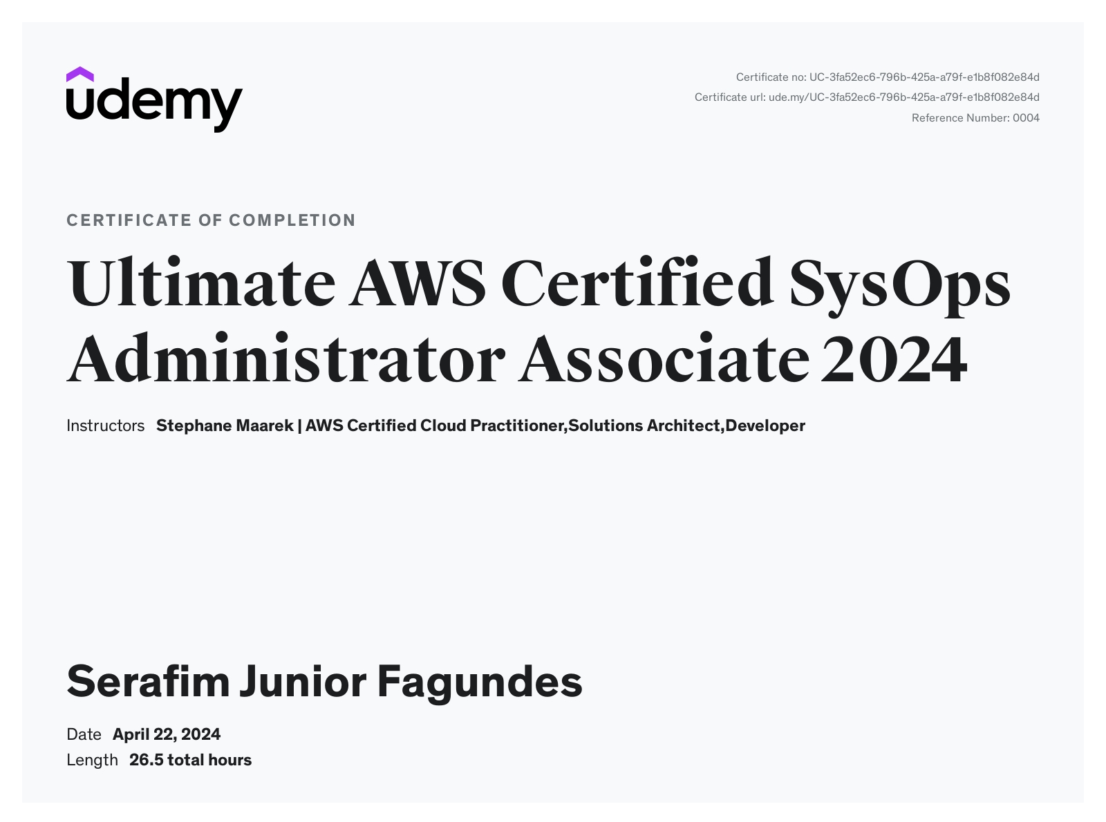 AWS Certified SysOps Administrator Associate certificate