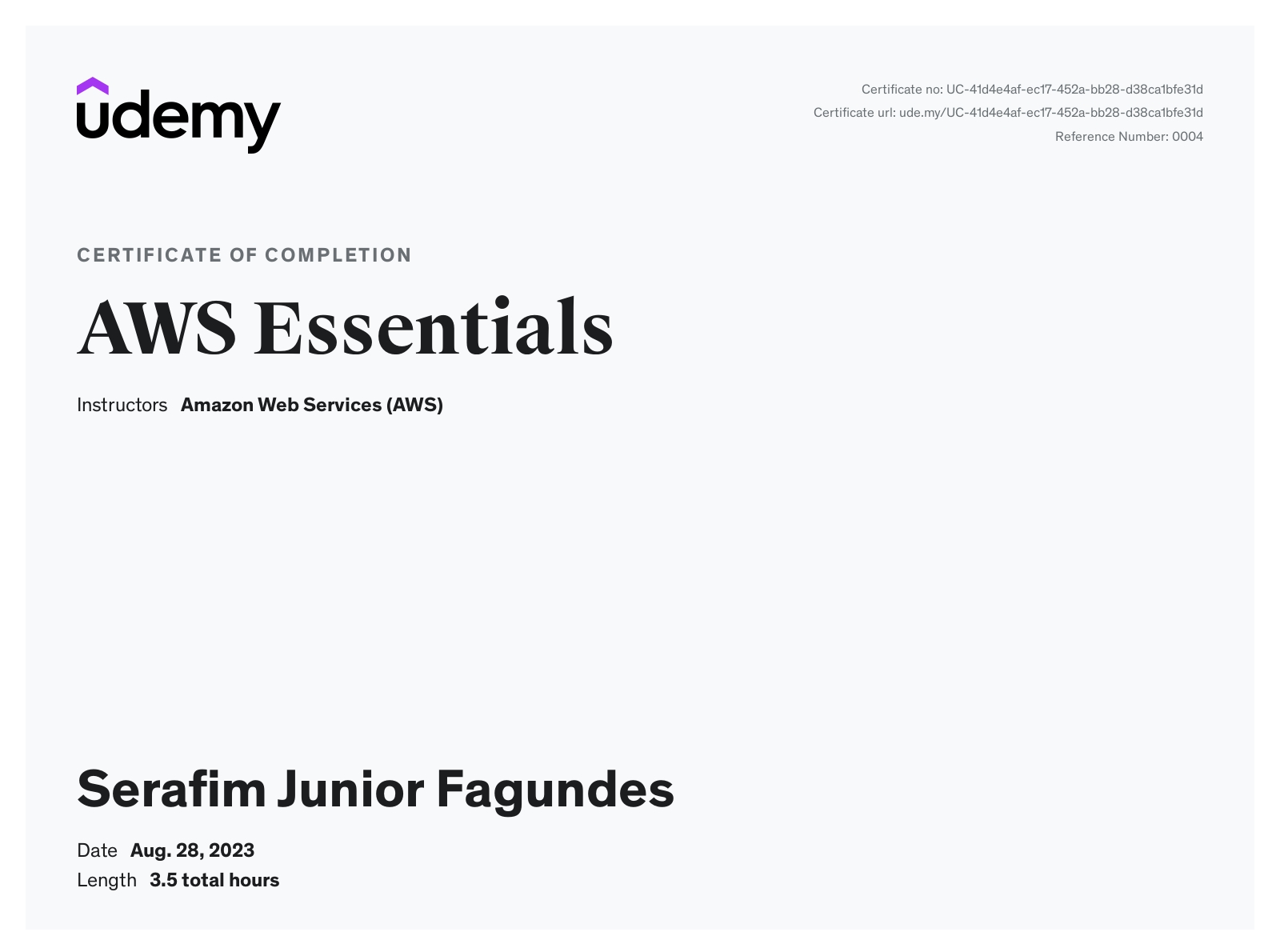 AWS Essentials certificate