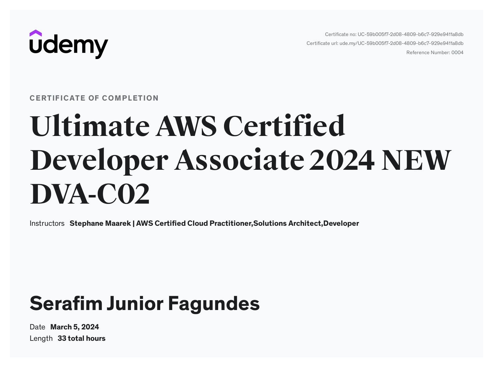 AWS Certified Cloud Developer Associate certificate