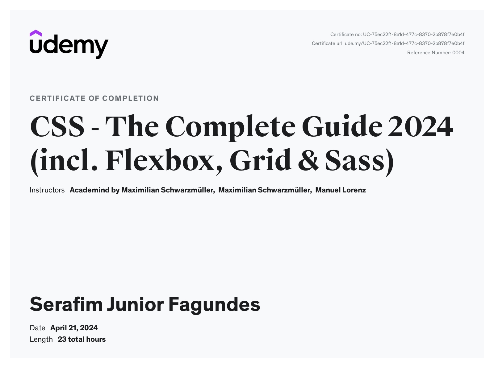 CSS - the Complete Guide certificate