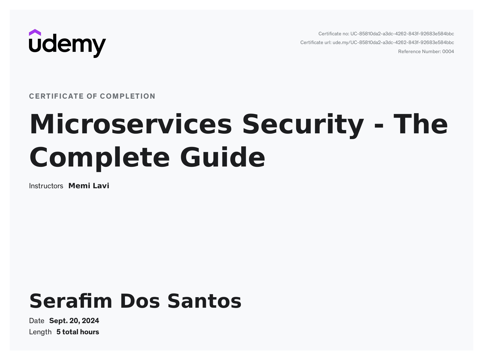 Microservices Security - The Complete Guide certificate