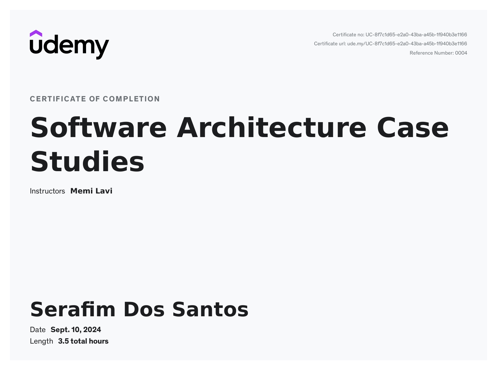 Software Architecture Case Studies certificate