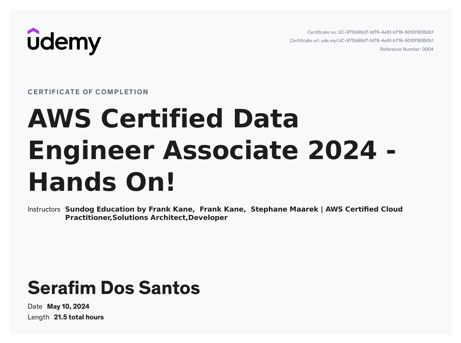 AWS Certified Data Engineer Associate certificate