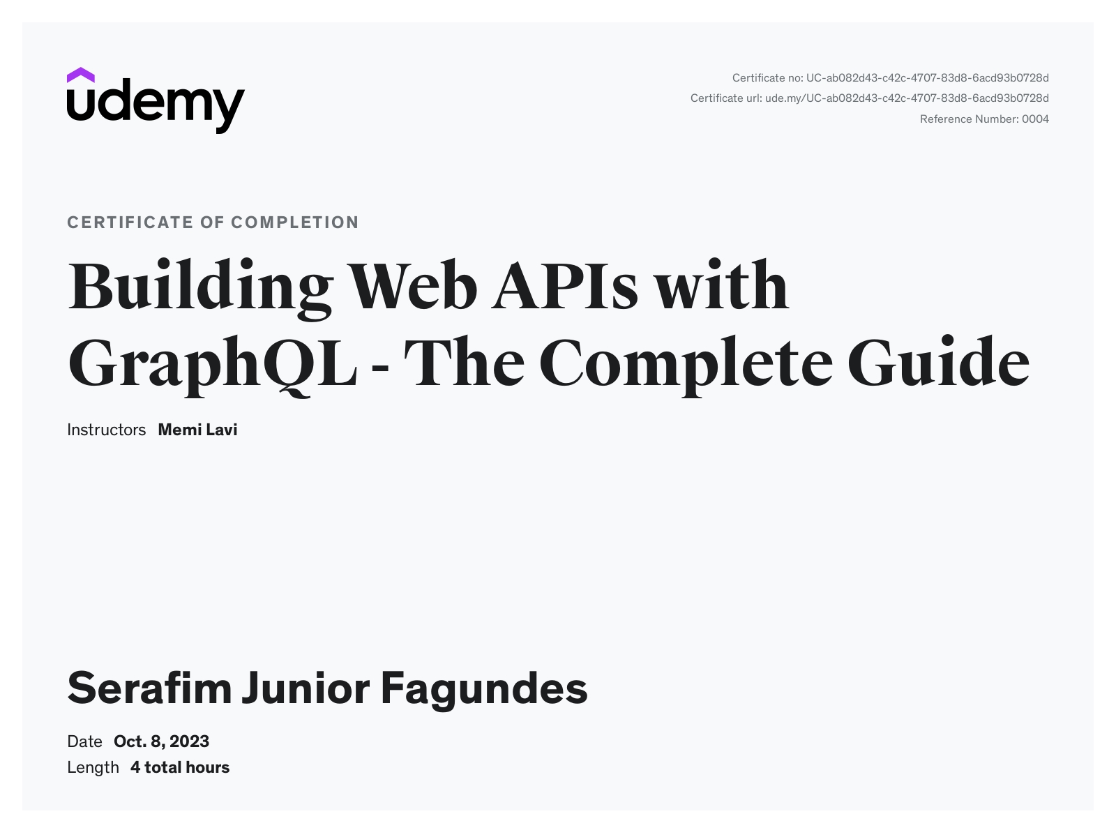 Building Web APIs with GraphQL certificate