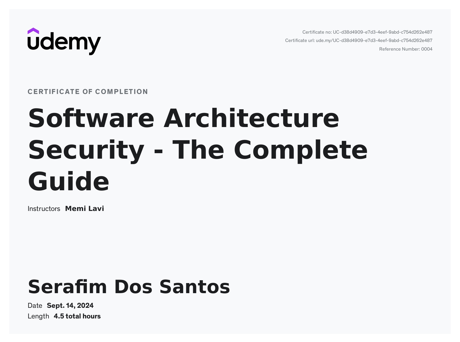 Software Architecture Security - The Complete Guide certificate